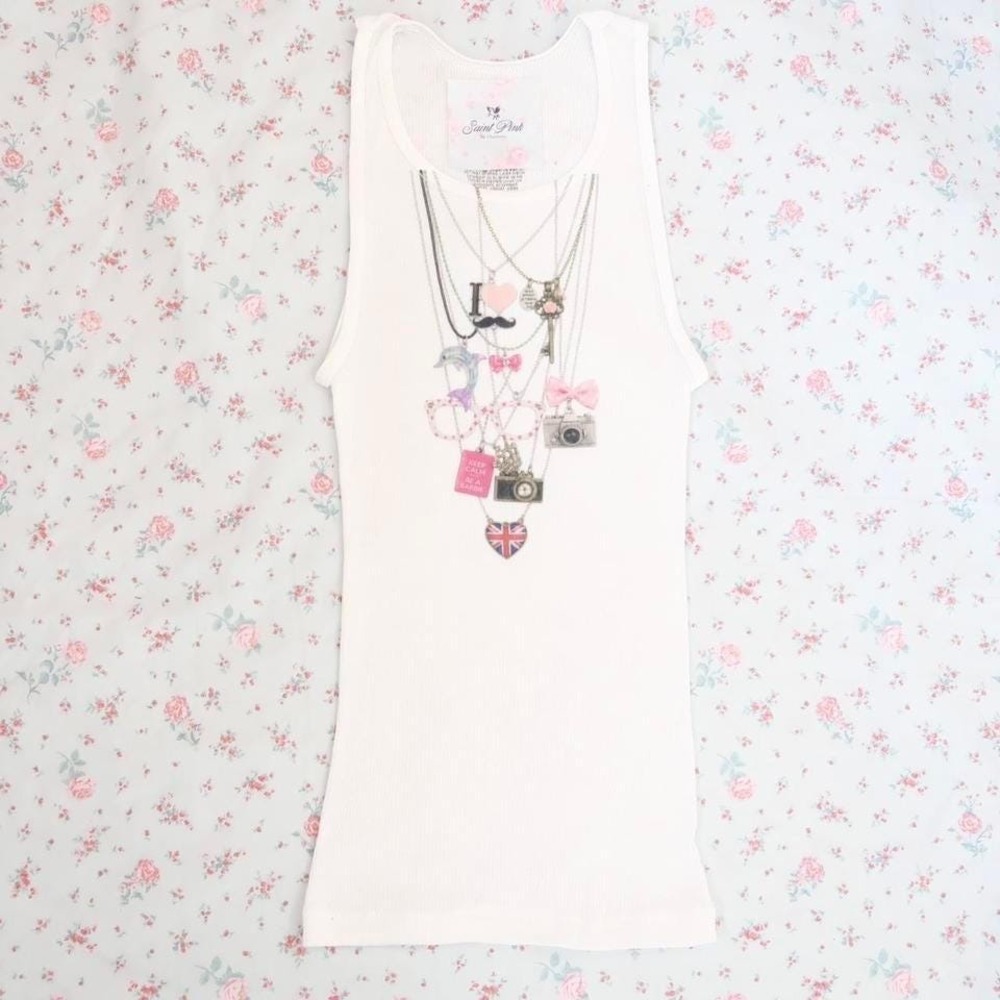 y2k jewelry print graphic ribbed tank charms necklace